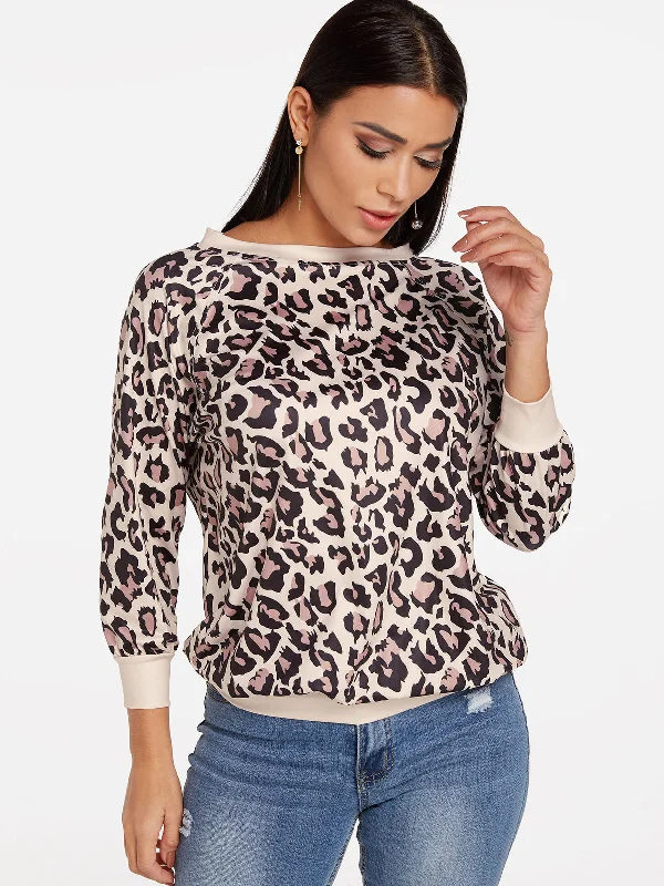 Custom Round Neck Leopard Long Sleeve T-Shirt