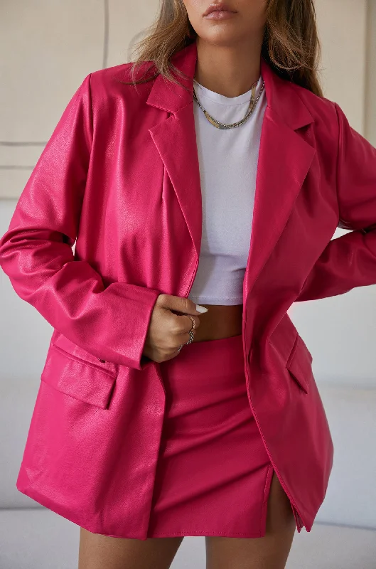 Jinelle PU Blazer Jacket - Pink