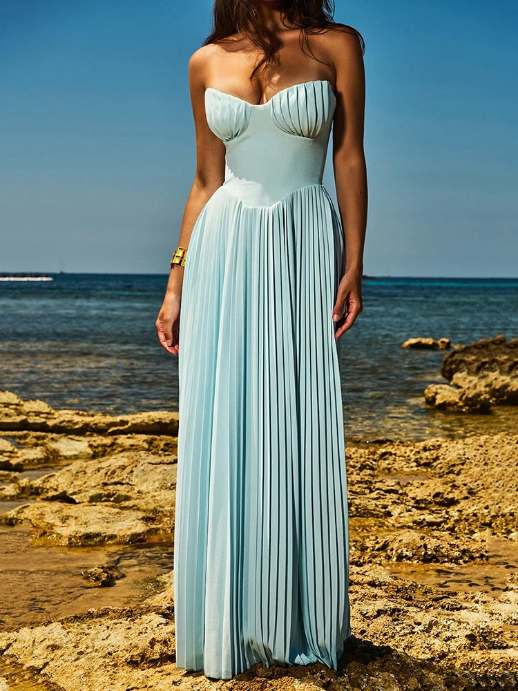 A&A Luxe Strapless Pleated Maxi Dress