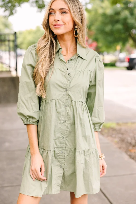 On Your Way Olive Green Babydoll Dress