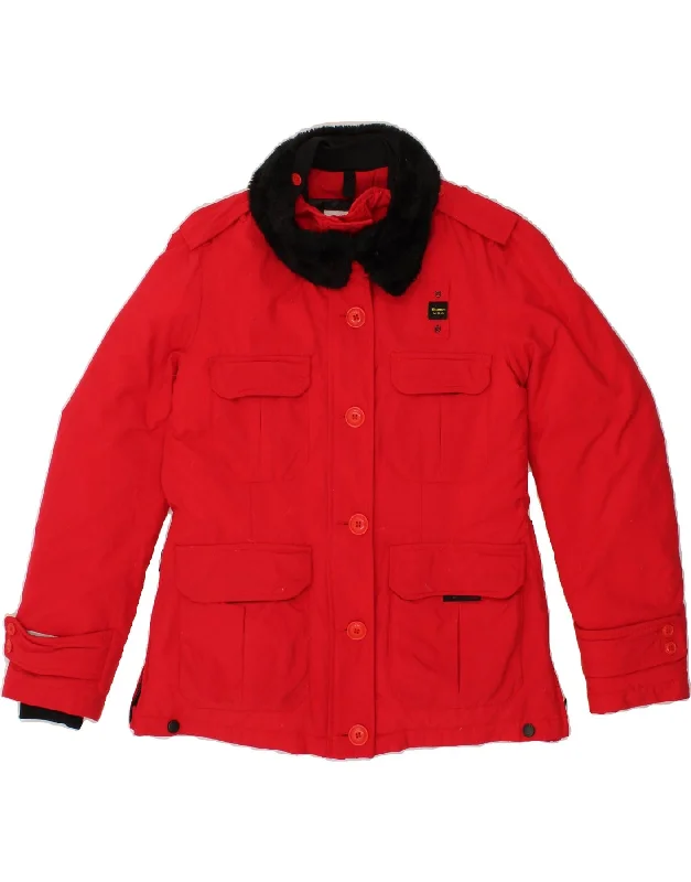 BLAUER Womens Padded Jacket UK 16 Large Red Polyester