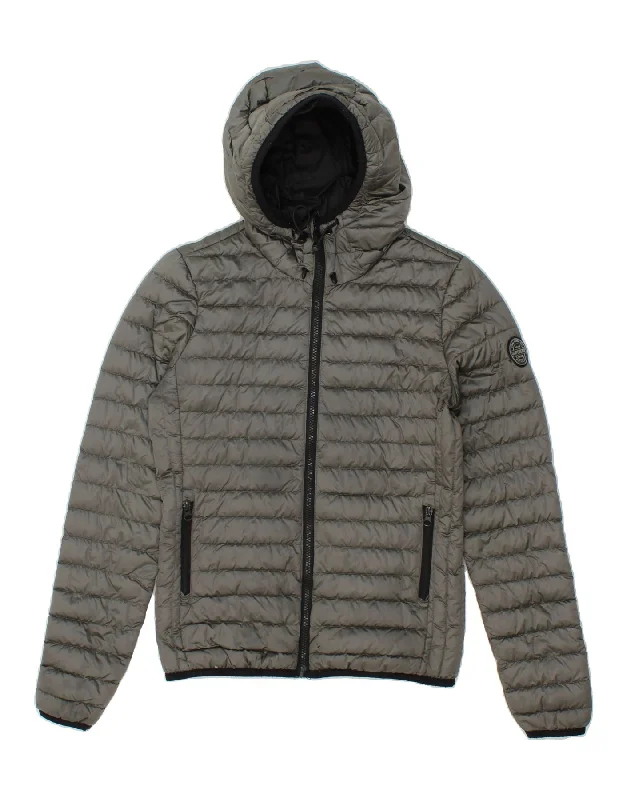 SUPERDRY Womens Hooded Padded Jacket UK 8 Small Grey Nylon