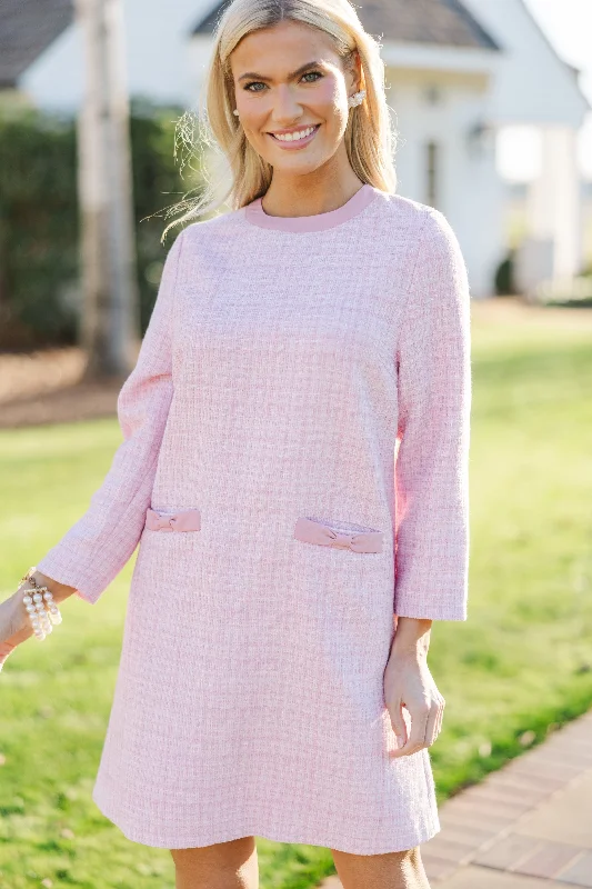 Ask You Out Pink L/S Tweed Dress